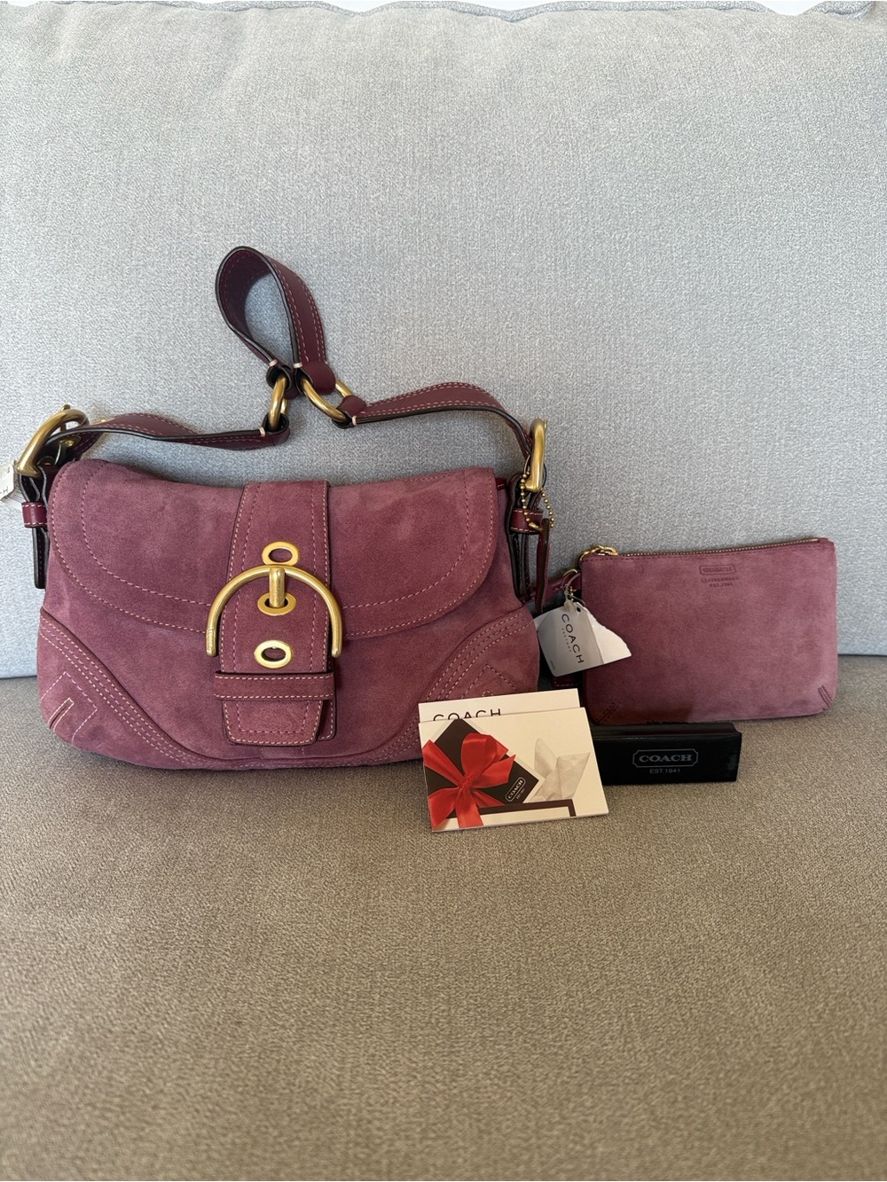 Coach Soho Buckle Shoulder Bag Wristlet Set Suede Burgandy NWT Y2K Rare Vintage